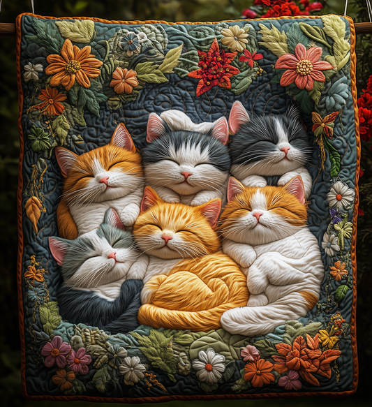 Sleeping Cats Royal Blooms And Leaves Quilted Blanket NNKL015