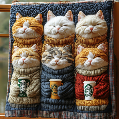 Sleeping Cats Royal Drinking Coffee Quilted Blanket NKL015