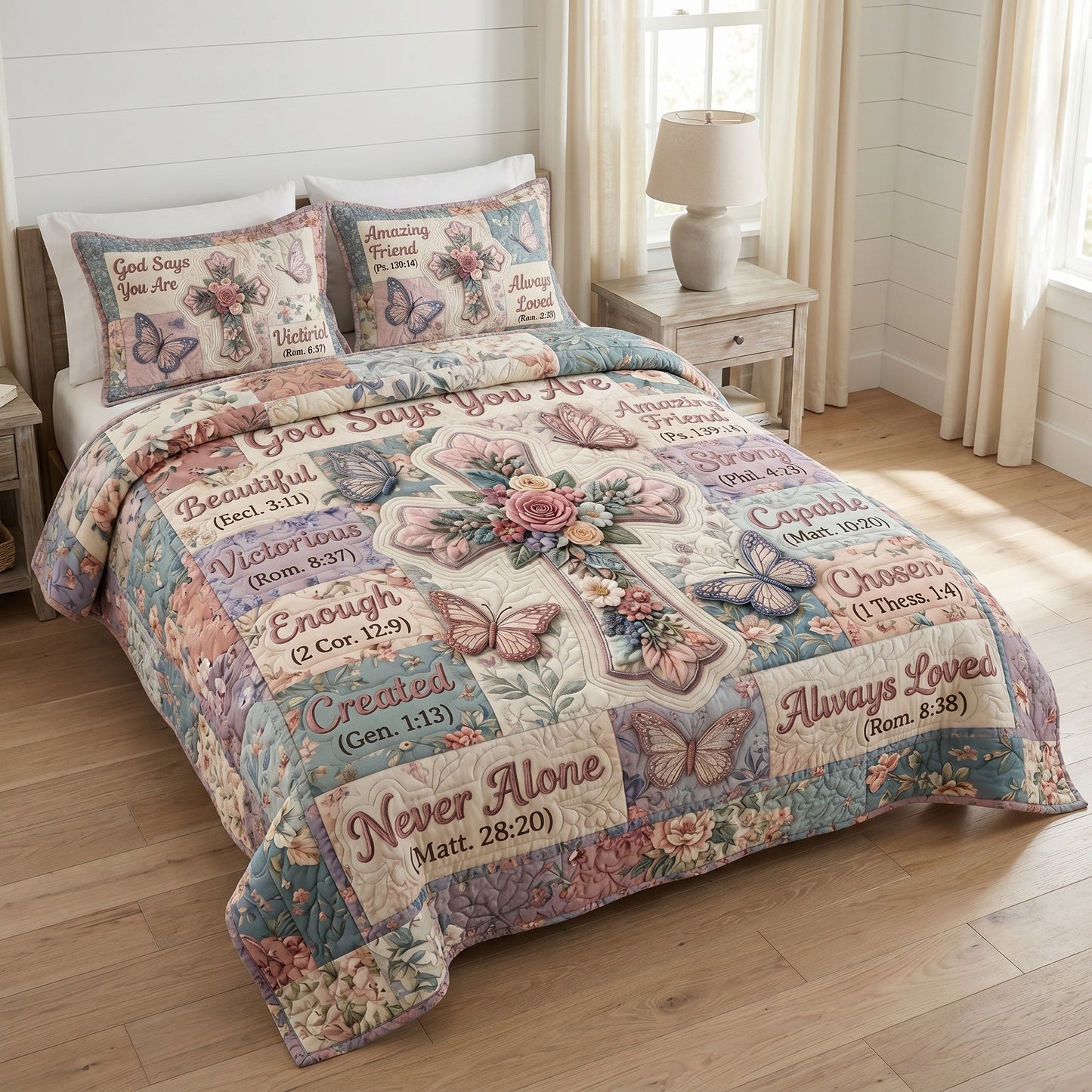 Floral Bible 3-Piece Quilted Bedding Set GFTONMU383