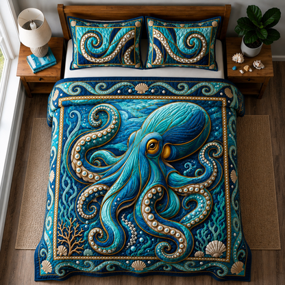 Pearl Tentacle Ocean 3-Piece Quilted Bedding Set GDTONTD535