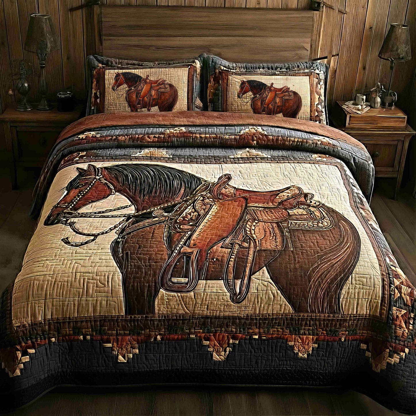 Prairie Horse 3-Piece Quilted Bedding Set GFTOMA8162