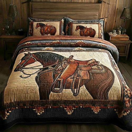 Prairie Horse 3-Piece Quilted Bedding Set GFTOMA8162