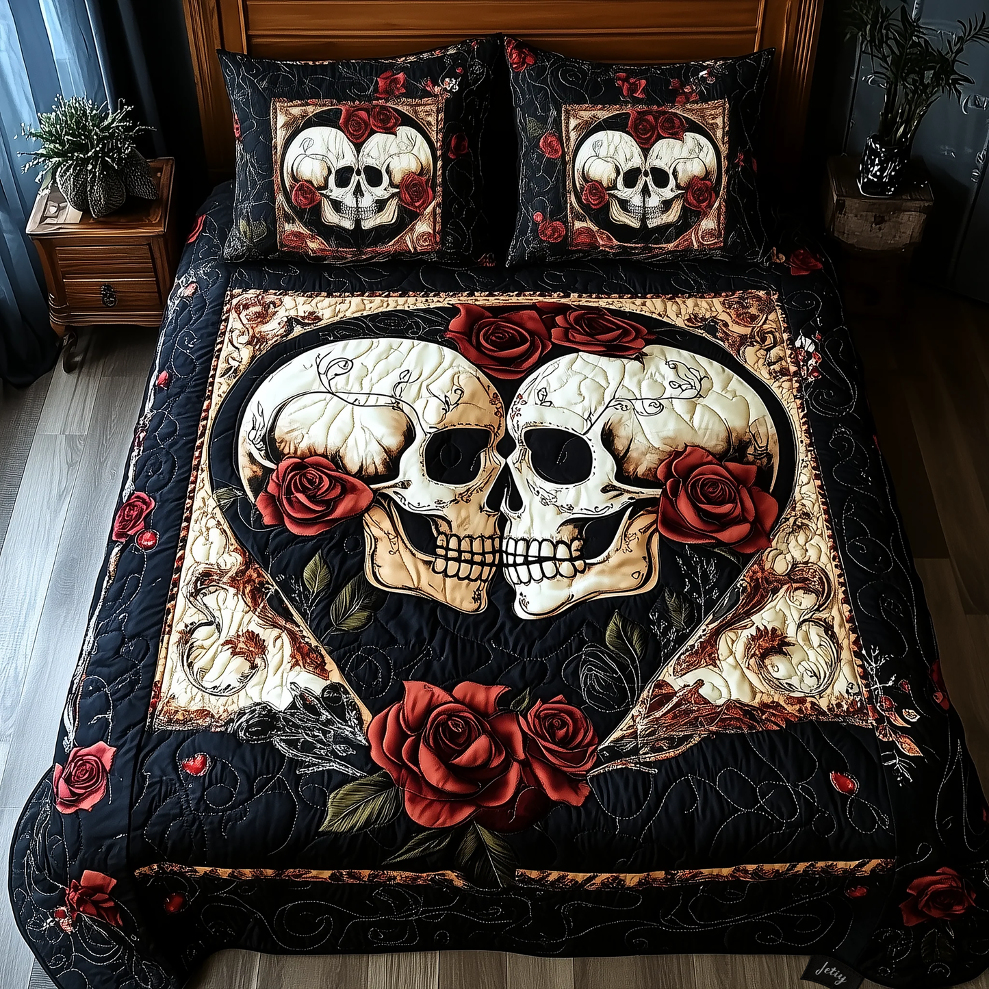 Skull Couple 3-Piece Quilted Bedding Set GFTONL1121