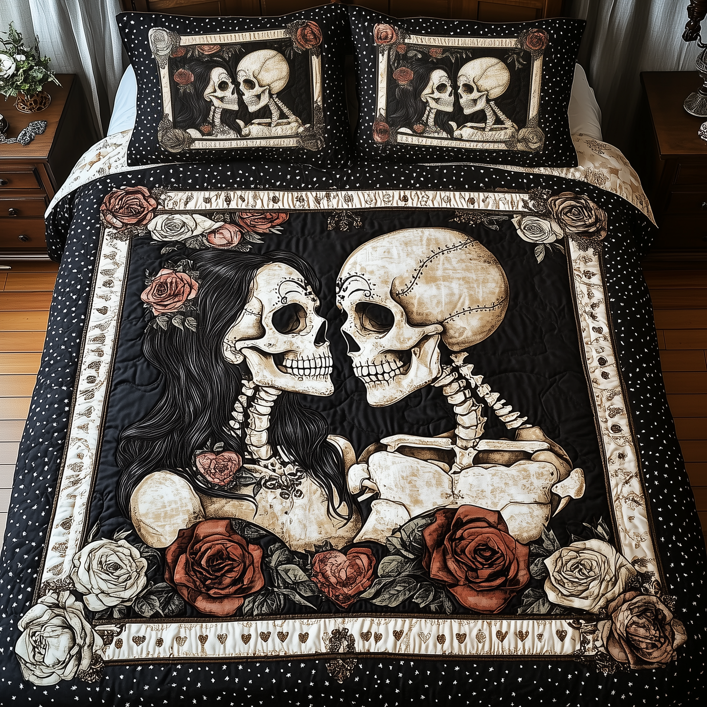 Skull Couple 3-Piece Quilted Bedding Set GFTONL1124
