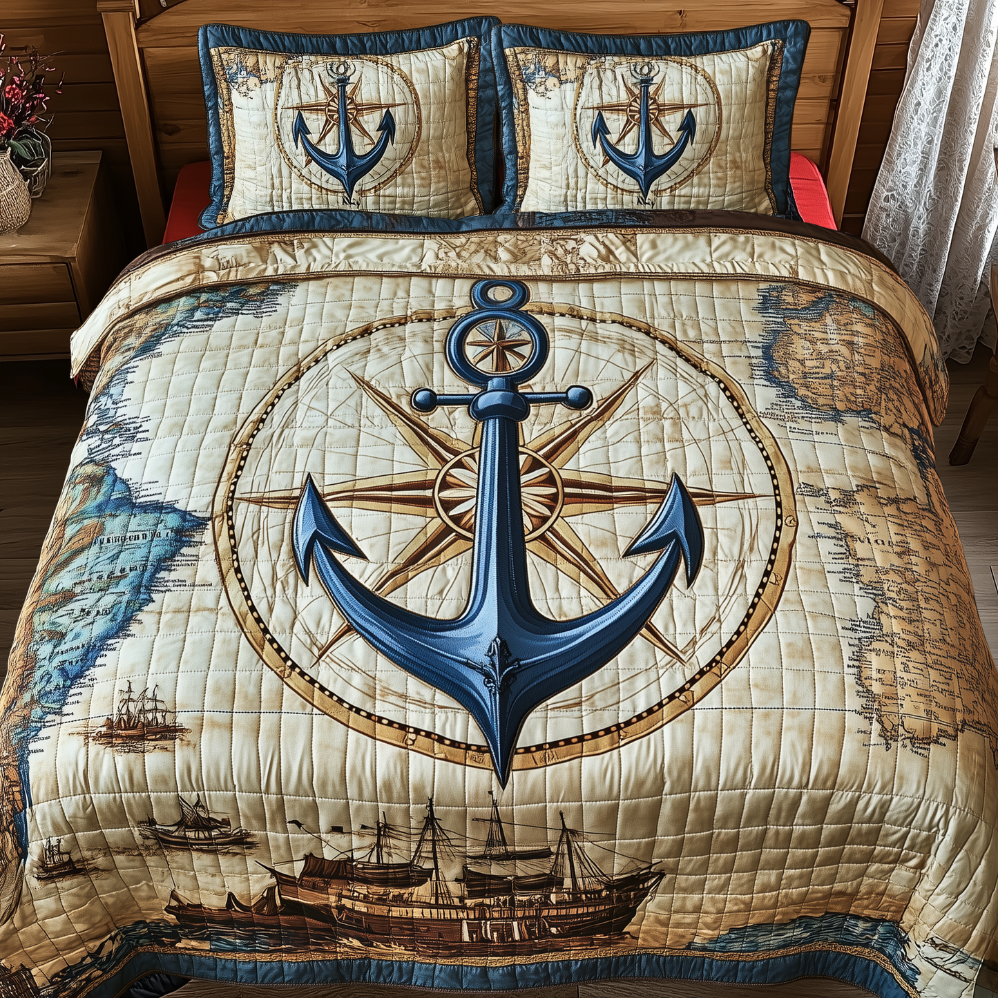 Nautical Anchor 3-Piece Quilted Bedding Set GFTOTP4260