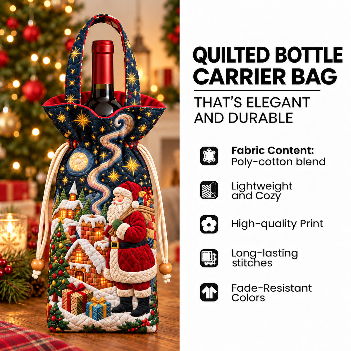 Winking Santa Quilted Bottle Carrier Bag GFTOTP22831