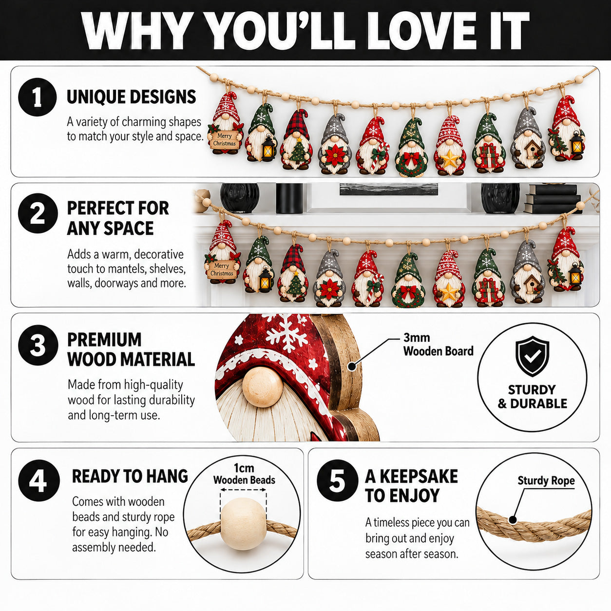 Christmas Gnomes Workshop Custom Shape Wooden Garland GFTONPT635