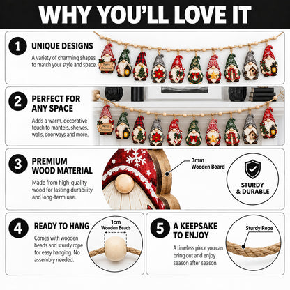 Christmas Gnomes Workshop Custom Shape Wooden Garland GFTONPT635